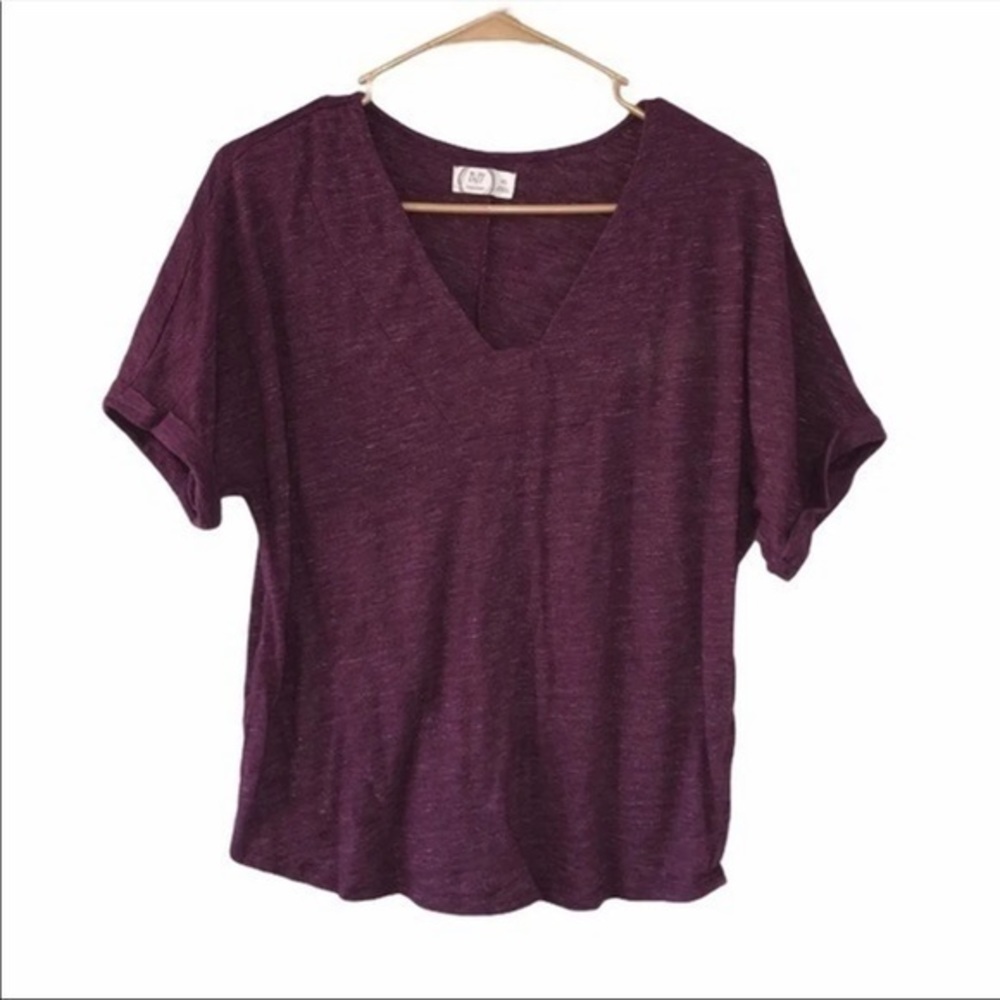 Maurcies basic y2k v neck t shirt burgundy size XS